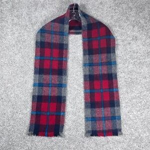 Red Plaid Scarf‎ Wool Blend Blue Gray Tartan Fringe Winter Warm Neck Wrap